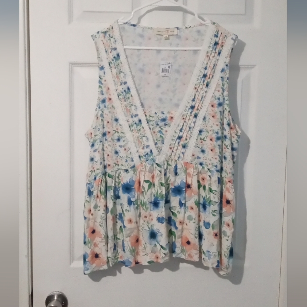 Penelope Rose NWT Floral Sleeveless Blouse - Blue and Peach